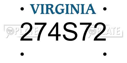 274S72 Virginia License Plate