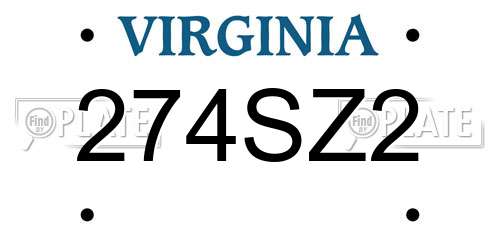 274SZ2 Virginia License Plate