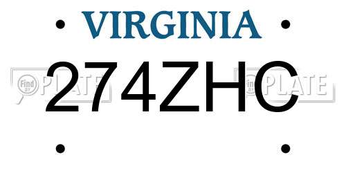 274ZHC Virginia License Plate