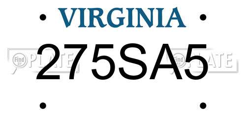 275SA5 Virginia License Plate