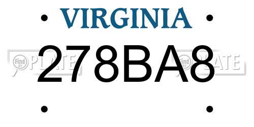 278BA8 Virginia License Plate