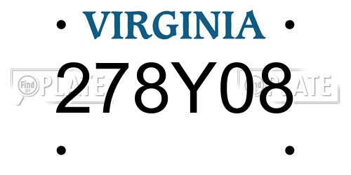 278Y08 Virginia License Plate