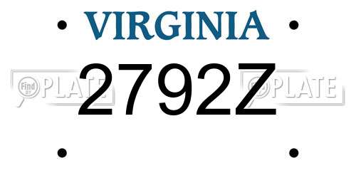 2792Z Virginia License Plate