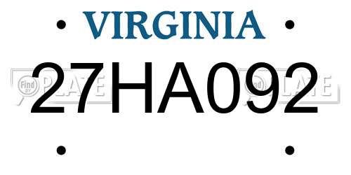 27HA092 Virginia License Plate