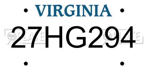 27HG294 Virginia License Plate