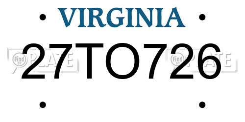 27TO726 Virginia License Plate