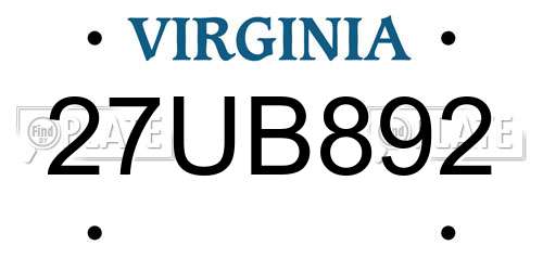 27UB892 Virginia License Plate