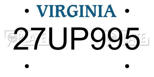 27UP995 Virginia License Plate