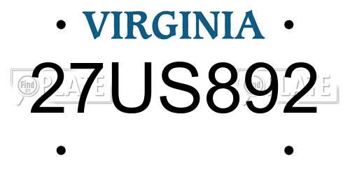 27US892 Virginia License Plate