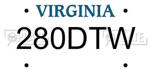 280DTW Virginia License Plate