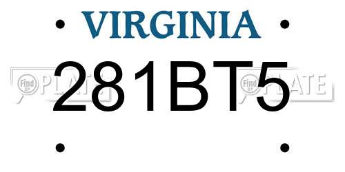 281BT5 Virginia License Plate