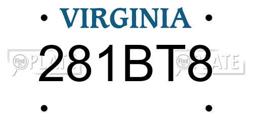 281BT8 Virginia License Plate