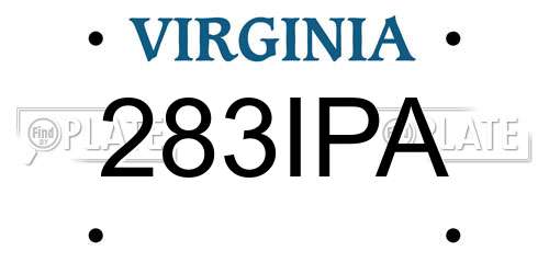283IPA Virginia License Plate