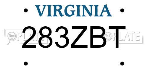 283ZBT Virginia License Plate