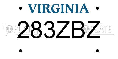 283ZBZ Virginia License Plate