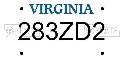 283ZD2 Virginia License Plate