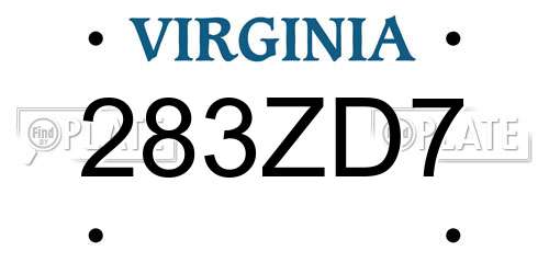 283ZD7 Virginia License Plate