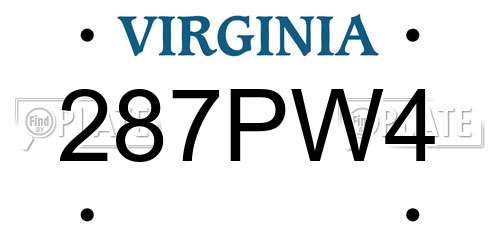 287PW4 Virginia License Plate