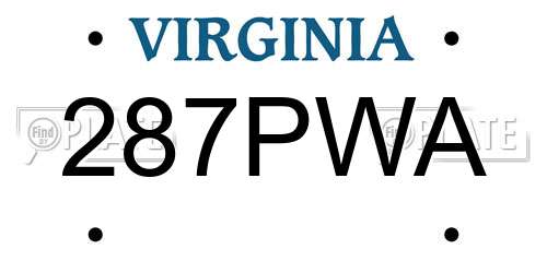 287PWA Virginia License Plate
