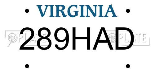289HAD Virginia License Plate