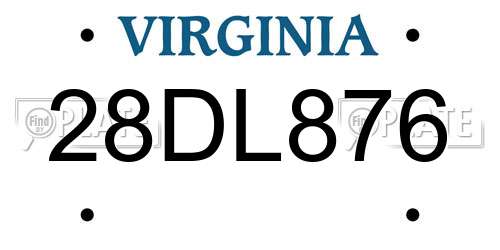 28DL876 Virginia License Plate