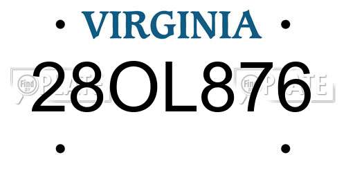 28OL876 Virginia License Plate