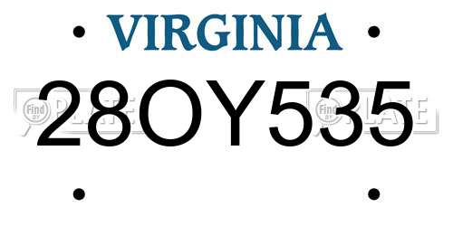28OY535 Virginia License Plate
