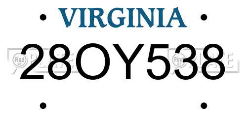 28OY538 Virginia License Plate
