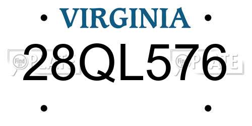 28QL576 Virginia License Plate