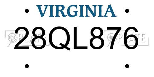 28QL876 Virginia License Plate