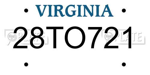 28TO721 Virginia License Plate