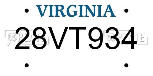 28VT934 Virginia License Plate