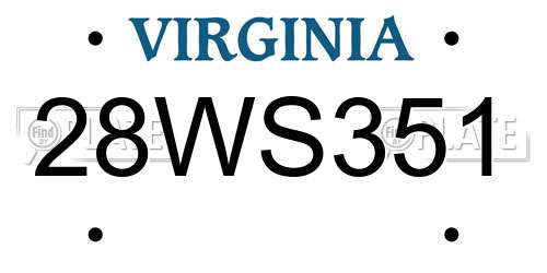 28WS351 Virginia License Plate