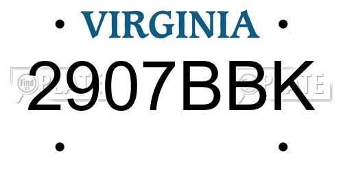 2907BBK Virginia License Plate