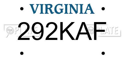 292KAF Virginia License Plate