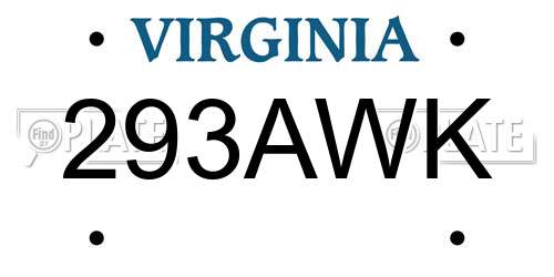 293AWK Virginia License Plate