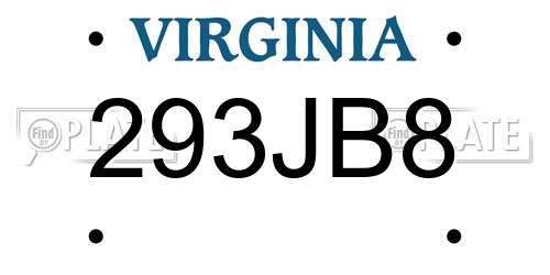 293JB8 Virginia License Plate