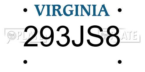 293JS8 Virginia License Plate