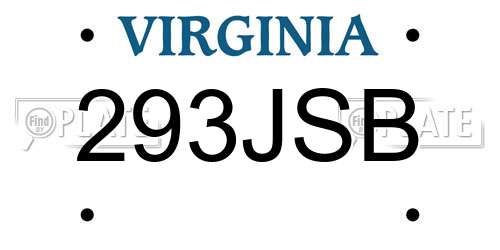 293JSB Virginia License Plate