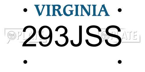 293JSS Virginia License Plate