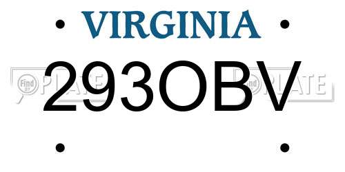 293OBV Virginia License Plate