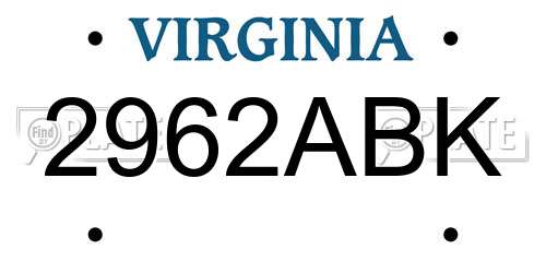 2962ABK Virginia License Plate