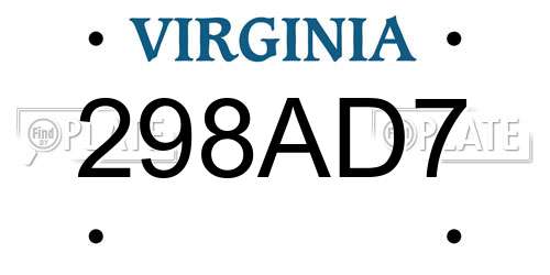 298AD7 Virginia License Plate