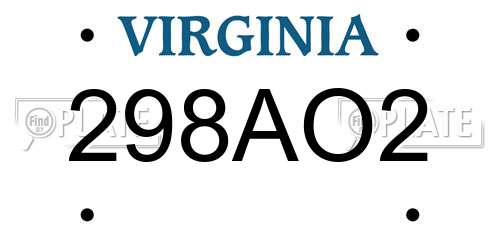 298AO2 Virginia License Plate