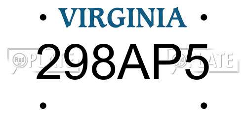 298AP5 Virginia License Plate