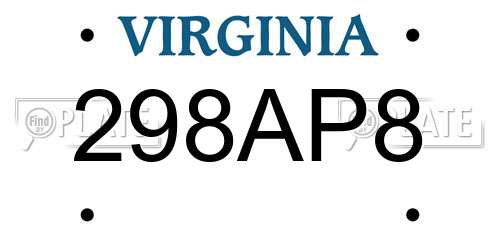 298AP8 Virginia License Plate