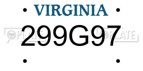 299G97 Virginia License Plate