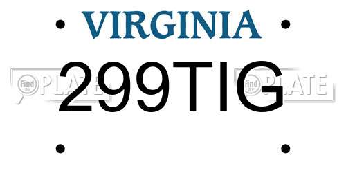 299TIG Virginia License Plate