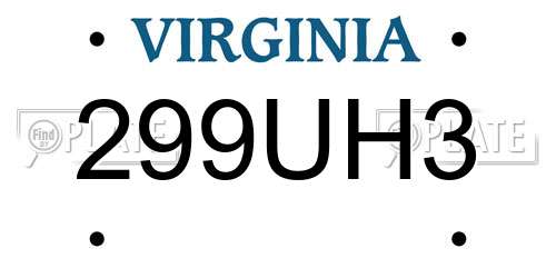 299UH3 Virginia License Plate