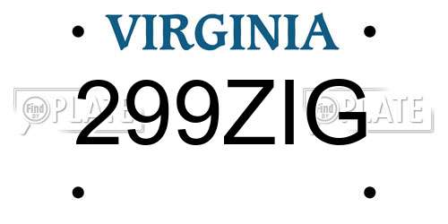 299ZIG Virginia License Plate